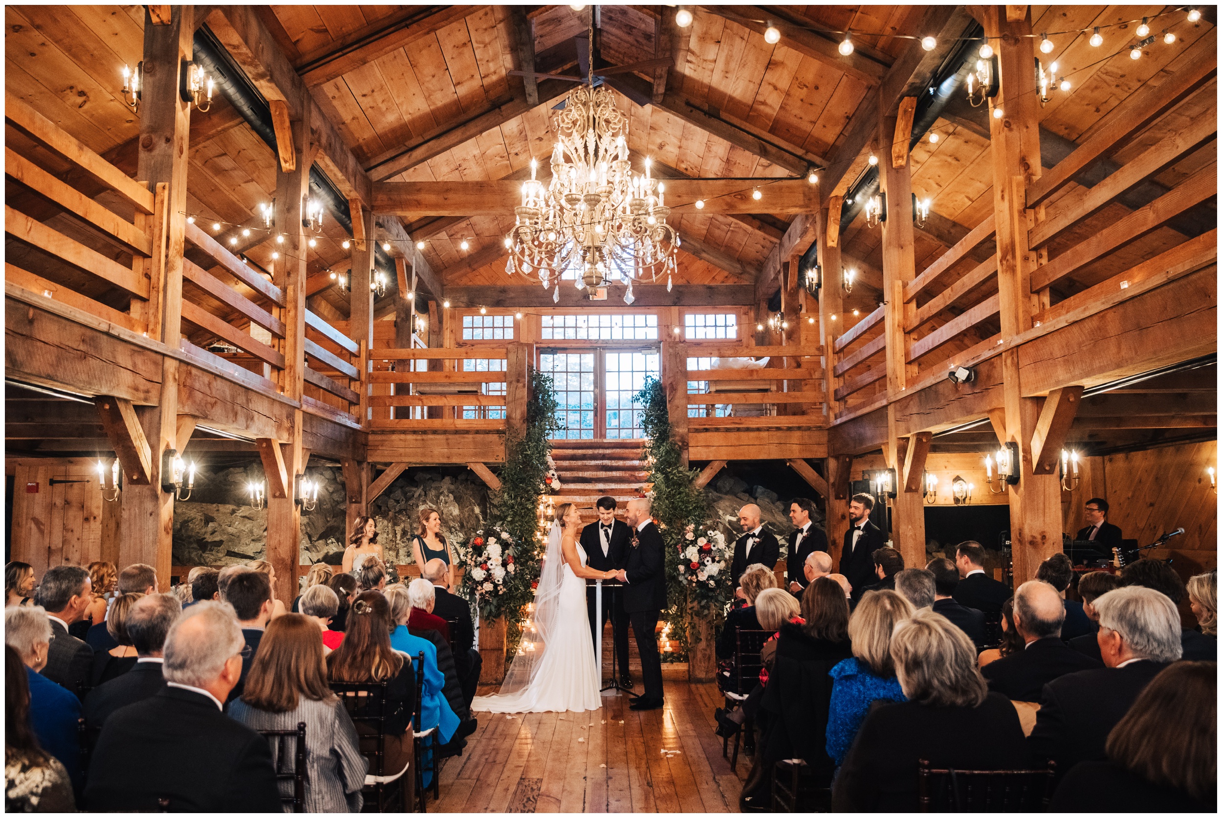 winter wedding ceremony in the barn at red lion in cohasset ma
